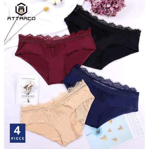 4 PCS Women Underwear Thong Briefs Panties Hipster Ladies V-String sexy soft Skin-friendly Breathable Cotton Lace трусы женские