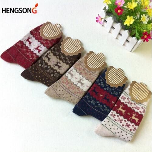 5 Pairs/Pack Christmas Golden Fawn Rabbit Wool Socks Autumn Winter To Keep Warm Female Deer Socks Christmas Gift AQ968187