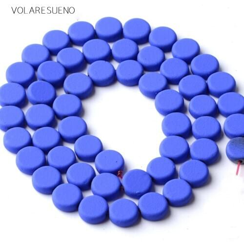 8mm Natural Stone Blue Hematite Stone Rubber Matte Round Cake Beads Space Loose Beads For Jewelry Making Diy Bracelet Strand 15
