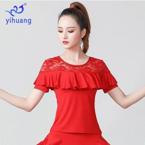 Fashion Dance Performance Wear Tops Women Ballroom Blouses Latin Waltz Standard Modern Blouses Short Sleeves