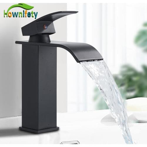 Black/Chrome Bathroom Basin Faucet Hot Cold Mixer Brass Tap Deck Mount Single Handle Waterfall Chrome Polished Wash Faucets