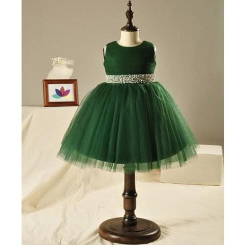 Elegant Girl Wedding Dress New Arrival Fashion Girls Great Quality Green Bow Diamond Belt Tulle Party Princess Dresses,3-12Y