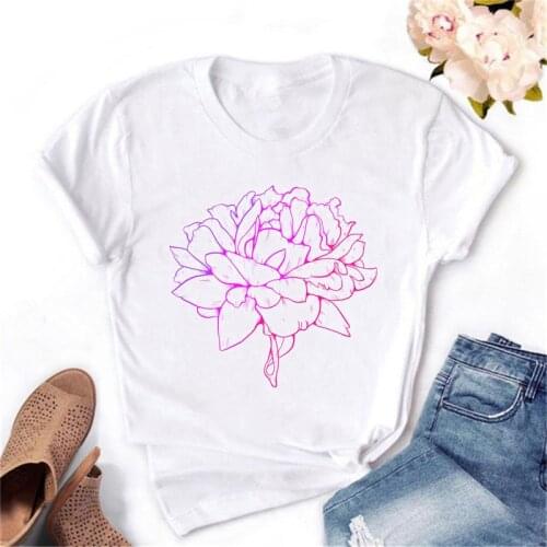 Funny Peony Flowers Print Tshirts WomenS Clothing T Shirt Female Aesthetic Clothes Harajuku Shirt Summer Tops 2021