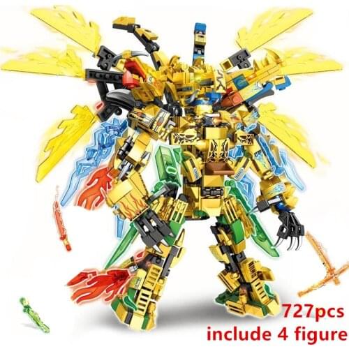4in1 2021 series Golden Warrior Mech Mecha Robot Dragon Season 14 Building Blocks Classic Model Sets Bricks Kids Kits TV