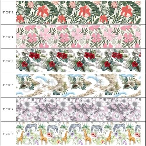 Flower Pattern Polyester Ribbon Printed Grosgrain 5 Yards 25mm/38mm/50mm/75mm for DIY Baking Ribbon Hair Bow Sewing