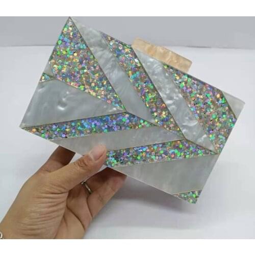 Fashion Female Clutch Elegant Geometric Stripe Patchwork Acrylic Clutch Bag luxury Sequined Evening Bag bolsa feminina ZD1182