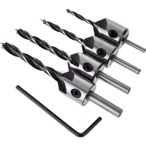 50sets 4pcs/set Countersink Drill Bit Drill Press Set Reamer Woodworking 5 Flute Chamfer 3mm-6mm Carpentry