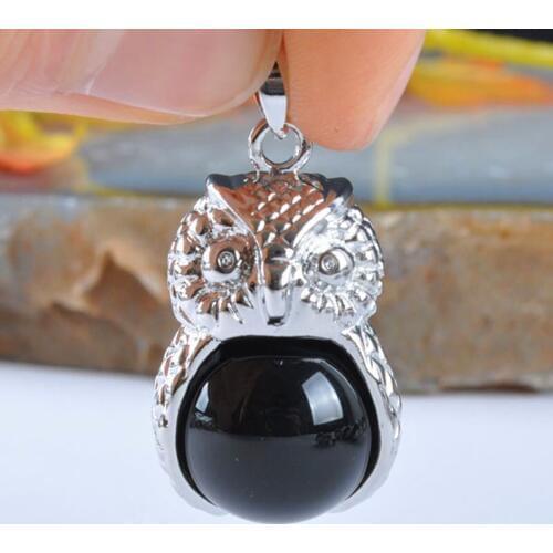 Natural Black Carnelian Bead GEM Pendant Jewelry Owl S956