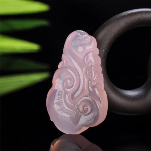 Natural Pink Chalcedony Agate Ruyi Pendant Necklace Charm Jewellery Fashion Accessories Hand-Carved Amulet Gifts Women Her