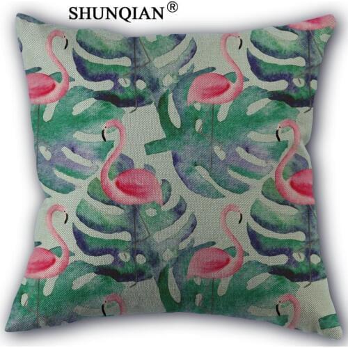 2017 New Arrivals Flamingo Pillow Cover Linen Cotton Home Textiles Decorative Pillowcase Customize Gift 45x45cm one side