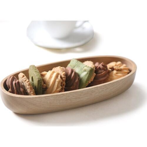 New Creative Japanese Solid Wood Macarons Fruit Snacks Tray Boat Shape Elliptic Wooden Food Tray Sushi Holder No Lacquer