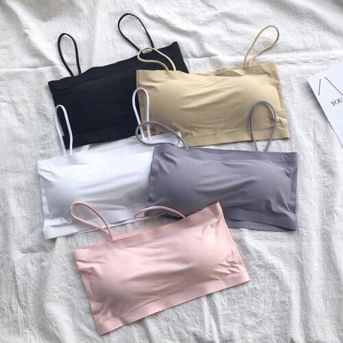 Pure Color Seamless Ice Silk Sling Bras Sexy Beauty Back No Steel Ring Wrap Underwear Women Breathable Tube Tops Bra Female