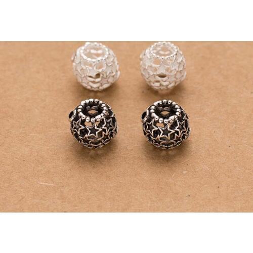 925 Sterling Silver Hollow Star Round Beads 11x10mm Large Hole Spacer Beads DIY Jewelry Making Decoration European Ornaments