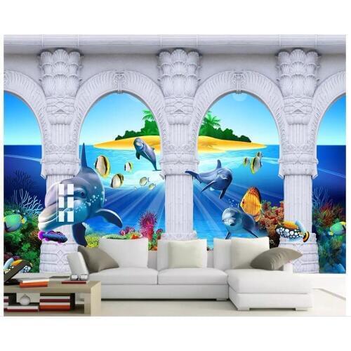 Custom photo wallpaper 3d wallpaper for walls 3 d Mediterranean Sea View Dolphin TV Sofa Background mural painting wall decor