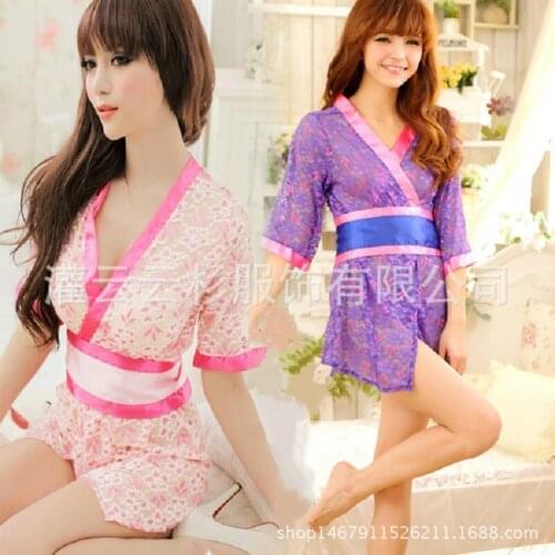 Transparent Lace Perspective Siamese Kimono Bow Belt Sexy Temptation Soft Gauze Comfort Print Set Maternity Wear