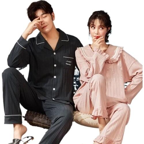 Spring And Autumn Cotton Long Sleeve Fresh And Lovely Plus Size Loose Mens Or Womens Homewear Pajamas Set