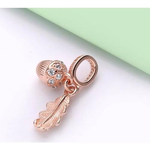 Authentic 925 Sterling Silver Acorn & Leaf Dangle pandora Charms Fit Original Bracelet For Women DIY Jewelry s925 Beads