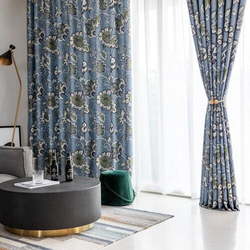 Quiet-high-precision Curtains for Living Dining Room Bedroom Blackout Pastoral Style American Printed Fabric Curtains