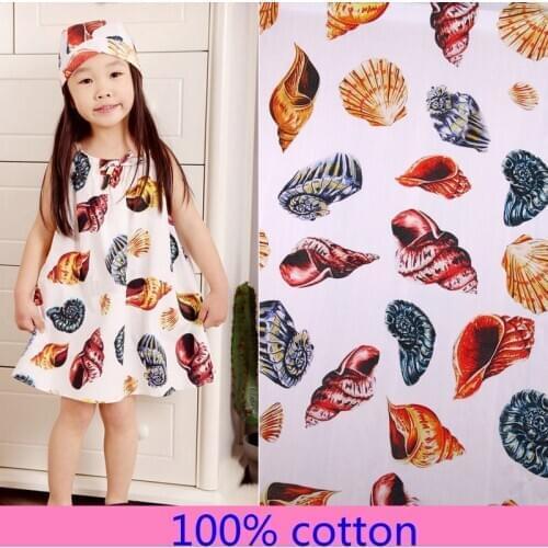 Digital conch printed sicilian 100% cotton poplin fabric for kid women dress patchwork DIY cloth handwork sewing tissus material