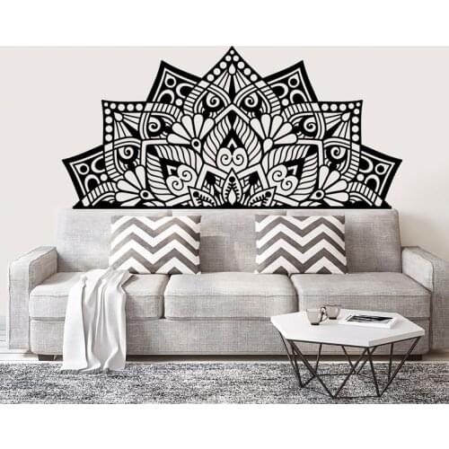 Vinyl semi-mandala wall applique, headboard sticker, yoga decoration, bohemian bedroom decoration Mandala sticker 1567
