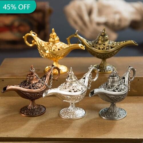 Aladdin Magic Lamp Metal Crafts Ornaments Genie Collectors Edition Wedding Table Decor Collectable Rare Classic Arabian Props
