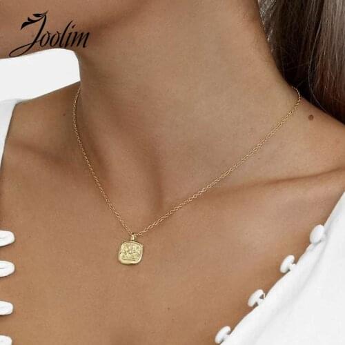 Joolim Jewelry PVD Gold Finish Horse Totem Square Pendant Necklace Stylish Stainless Steel Necklace