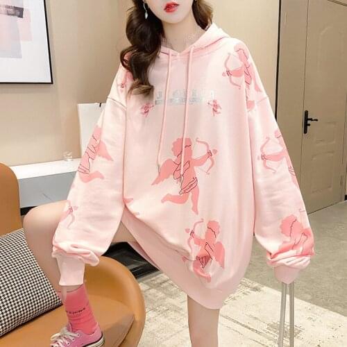 Spring New Korean Loose Harajuku Hoodie Women Fashion Casual Print Long Sleeve Hoody Ladies