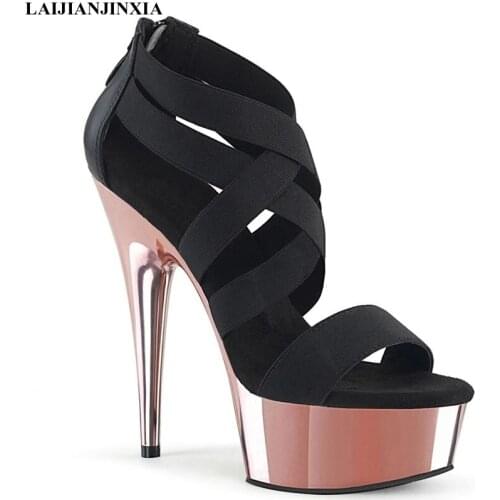 LAIJIANJINXIA New Womens Sandals Ankle Strap Open Toe Women Summer 15CM High Heels Platform Sandal Woman Shoes Ladies Sandals