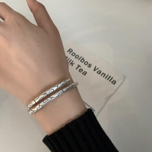 VENTFILLE 925 Sterling Silver Couple Bracelets 2021 Trendy Elegant Vintage Simple Cloud Pattern Bangle Party Jewelry