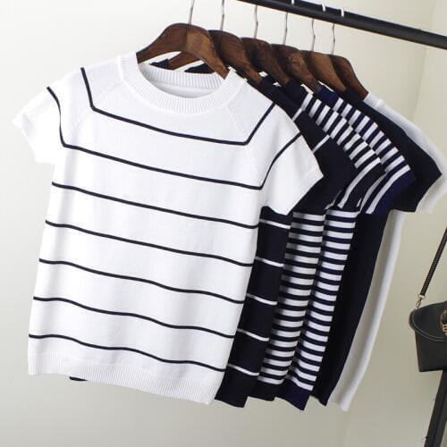 Plus Big Size Summer Short Sleeve Striped Pullover Women Sweater Knitted 2020 Sweaters Tops Korean Pull Femme Jumper Female