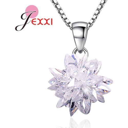 New Brand Women Ice Flower 925 Sterling Silver AAA Cubic Zircon Necklaces Clear Crystal Pendant Necklace Wedding Party Jewelry