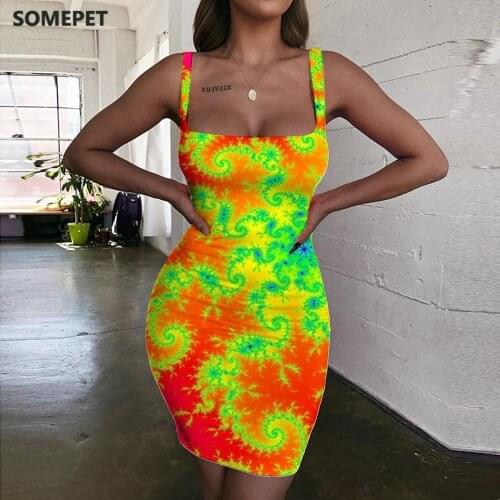 SOMEPET Harajuku Dresses Women Abstract Halter Sleeveless Graphics Ladies Dresses Art Sundress Womens Clothing Summer Short