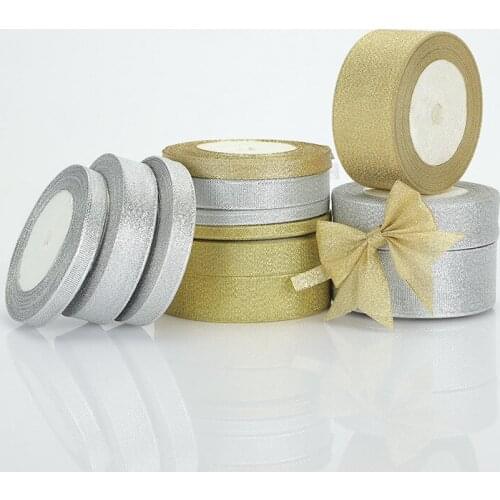 Gold Silver Silk Satin Organza Ribbon 22Meters/Roll 0.6-5cm Gift Box Packaging Material Festival Decoration Ribbon Color Bar