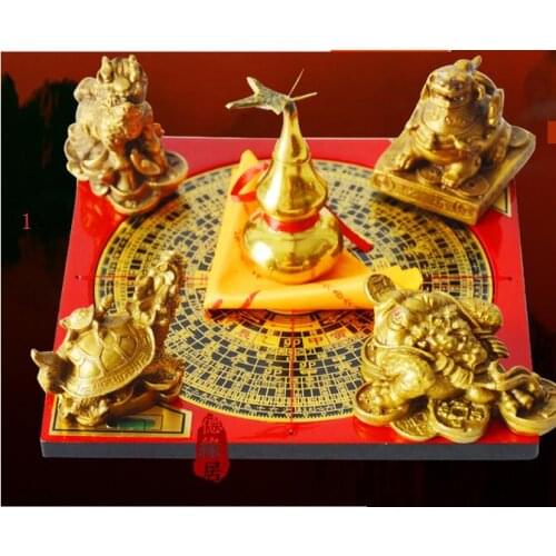 15cm Pure copper five treasure array dragon turtle gold unicorn hoist compass ornaments