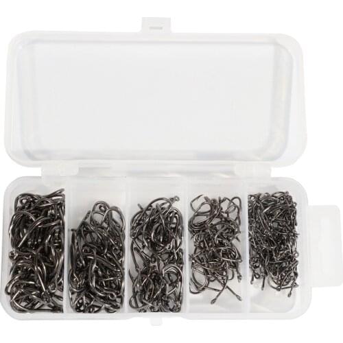 210pcs Sea Fishing Hooks Set with Box High Carbon Steel Fishhook 9260 Mixed Size Nickle Black Fishing Tackle Accessories