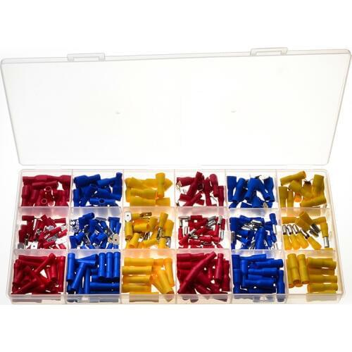 300PCS Insulated Crimp Wire Bullet Butt Connectors Set Piggy Back Terminators Red Blue Yellow Spade Terminals Kit 22-10AW
