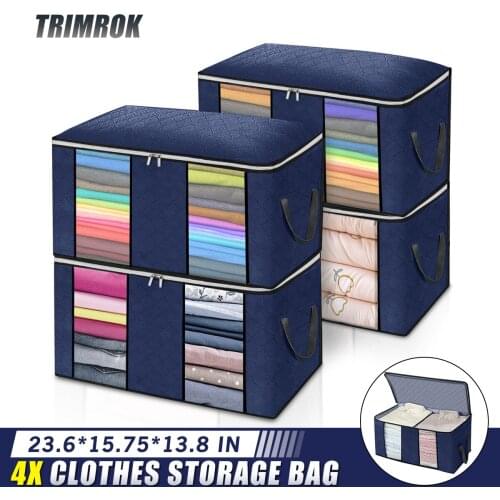 Set of 4Pcs Folding Clothes Quilt Storage Bags Blanket Closet Storage Organizer Storage Box Sorting Pouches Clothes Cabinet Home