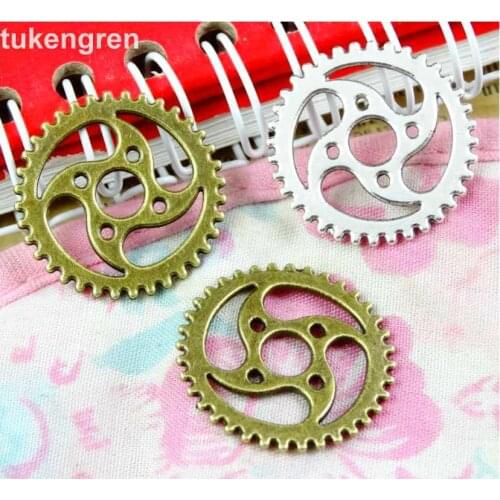 50pcs Steampunk Gear Pendant Charms For Jewelry Making Antique Bronze Antique Silver Plated Gear Charms Gear Steampunk 23.2mm