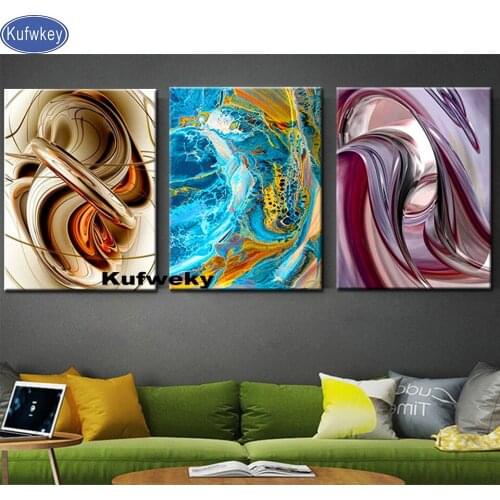 3 Piece Abstract line diamond painting Animal,diamond mosaic Landscape,Triptych diamond embroidery,Full square round N182