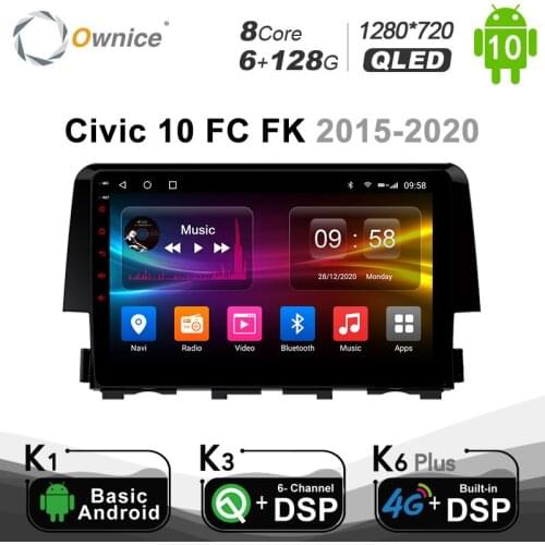 Carplay 10.1" 8Core Android 10.0 Car DVD Player GPS Navigation 4G LTE for Honda Civic 10 FC FK 2015 - 2020 6G+128GB BT RDS Radio