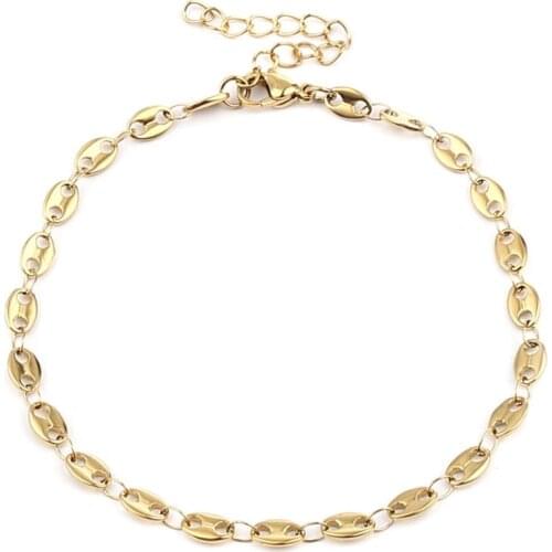 Doreen Box Stainless Steel Bracelet Chain Coffee Bean Chain Lobster Clasp Extension Chain Anklet Jewelry 18.5/21.5/23.5cm, 1PC