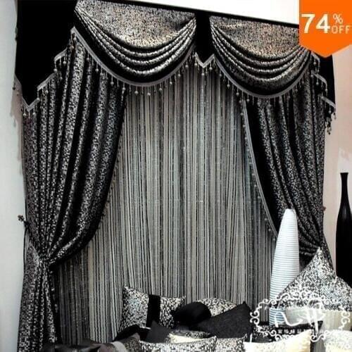 Valance grid Drape Black Mosaic firanki Embroid Black curtain Mosained Tiles blackout curtains Bedroom curtain black curtains