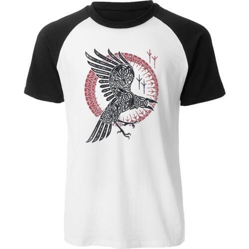 Viking legend Ragnars raven Raglan Short Sleeve Mens T-shirt 2019 Summer Casual t shirt Hip Hop Streetwear Cotton Men Tops Tees