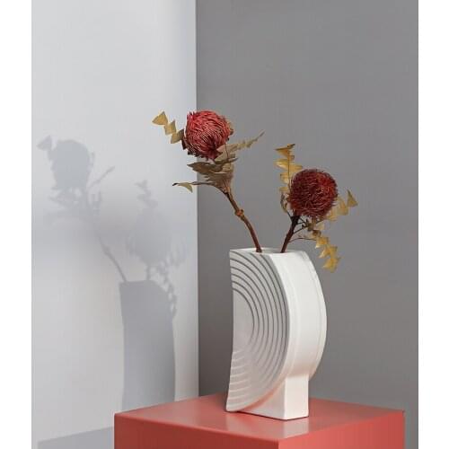 Geometric biscuit ceramic vase soft decoration large entrance vase decoration light luxury style home decoration flower pots