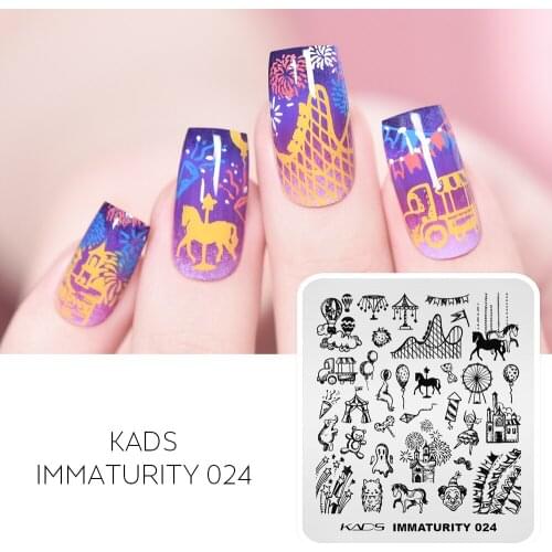 KADS Nail Stamping Plate Immaturity 024 Childlike Hand Drawing Cartoon Paradise Balloon Castle Horse Image Nail Art Template