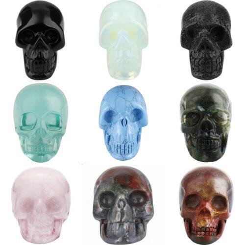 TUMBEELLUWA Gem Stone Carving Skeleton Skull Head Stone Pocket Statue Figurine Decor 3"