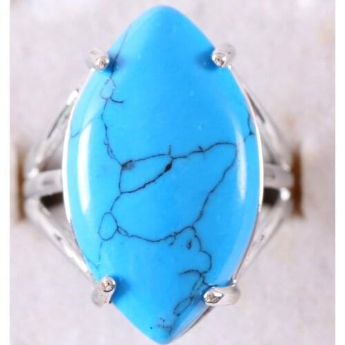 Finger Ring Natural Stone Olive CAB Cabochon Bead Blue Howlite Adjustable Ring For Women Men Z362