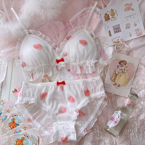 Wriufred Girl Heart Real Strawberry Underwear Comfortable Lightweight Triangle Cup Bra Set Without Steel Ring Lingerie Panty