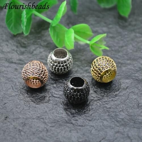 10x11mm High Quality Paved Black Color Real CZ Zircon 6mm Big Hole Round Beads DIY Fashion Jewelry Findings 5pc/lot