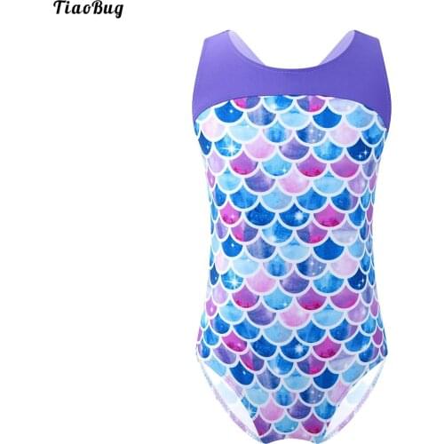 TiaoBug Summer Kids Girls One-Piece Print Swimsuit Round Neck Sleeveless Bathing Beach Swimming Pool Dance Gymnastics Leotard